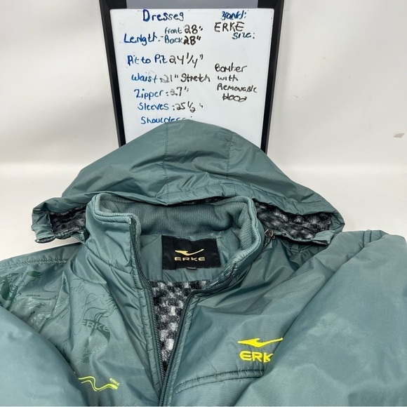 Erke Green Insulated Rain Wind Resistant Bomber Jackets Size XL Removable Hood - Picture 6 of 15
